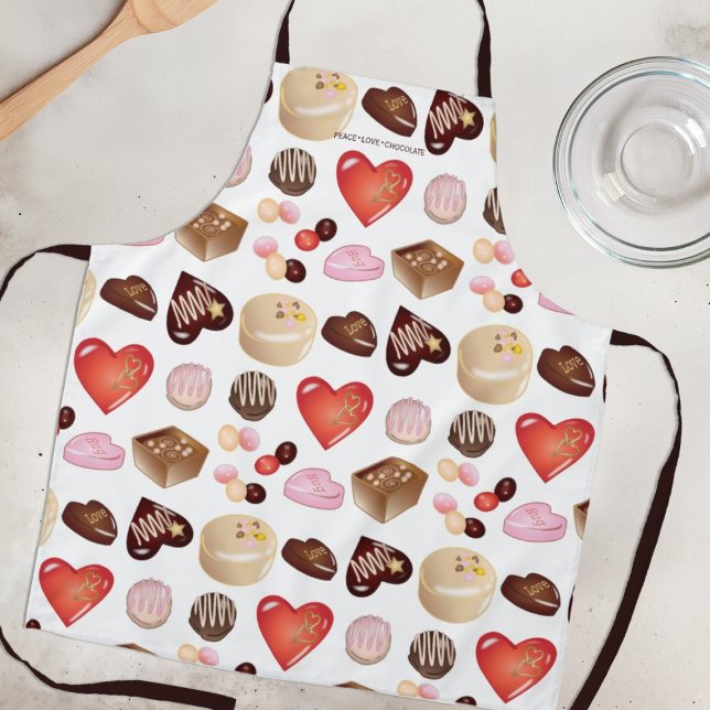 Cute Chic Peace Love Chocolate Candy Heart Apron (Creator Uploaded)