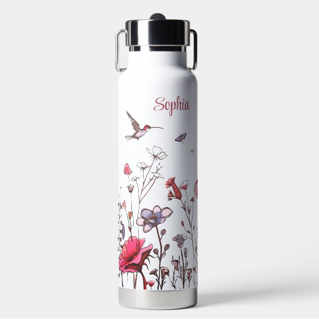 Cute Chic Personalized Wildflower Water Bottle (Front)