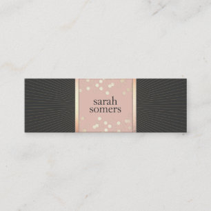 Cute Chic Pink and Black Gold Confetti Girly Mini Business Card