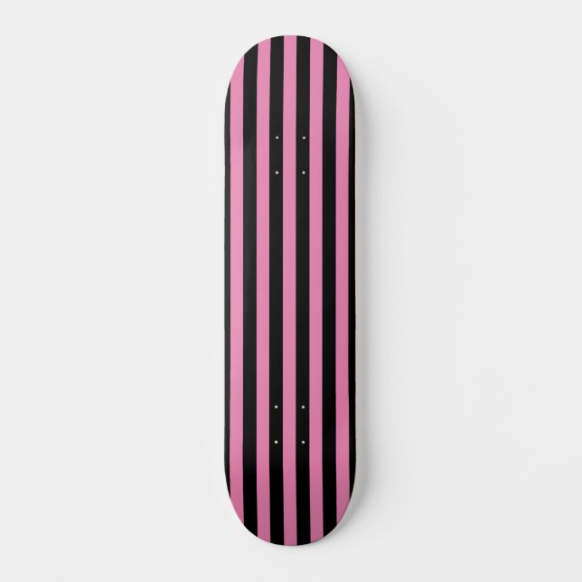 Cute Chic Pink and Black Vertical Striped  Skateboard (Front)