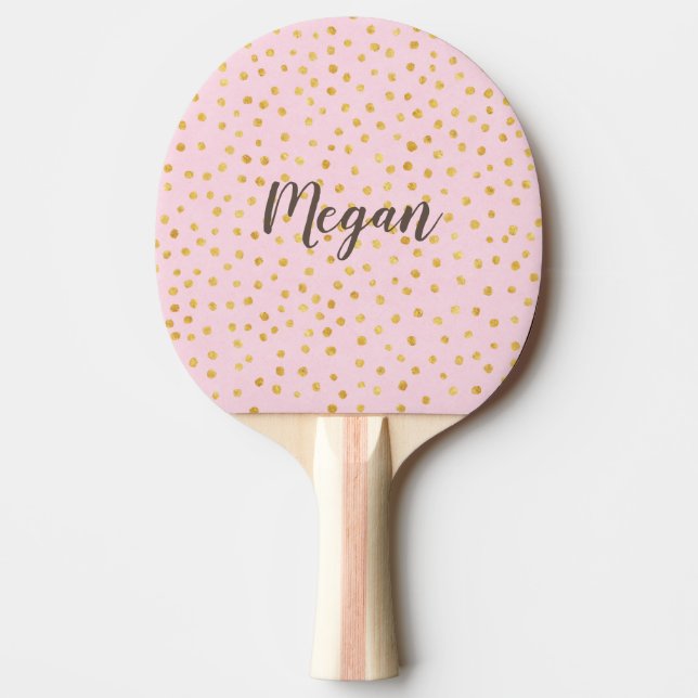 Cute Chic Pink Gold Polka Dot Pattern Personalized Ping Pong Paddle (Front)