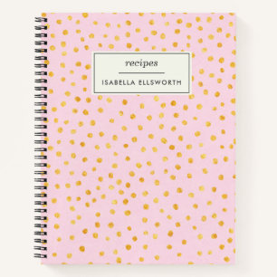 Cute Chic Pink Gold Polka Dot Personalized Recipe Notebook