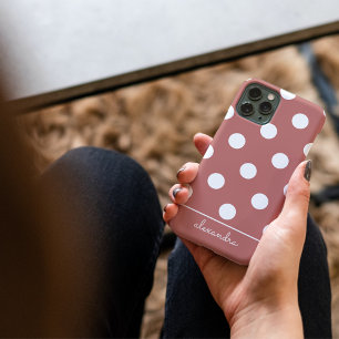 Cute Chic Pink Polka Dot Pattern Personalized Name Case-Mate iPhone 14 Case