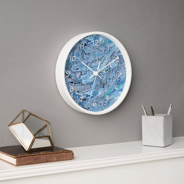 Cute Chic Purple Blue Faux Sea Shell Pattern Wall Clock (Office)