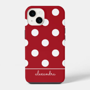 Cute Chic Red Polka Dot Pattern Personalized Name iPhone 14 Case