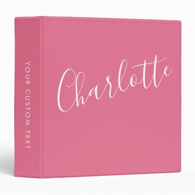 Cute Chic Script Typography Name Bright Pink   Binder (Front/Spine)