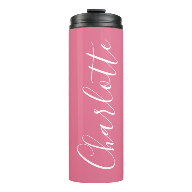 Cute Chic Script Typography Name Bright Pink Thermal Tumbler (Front)