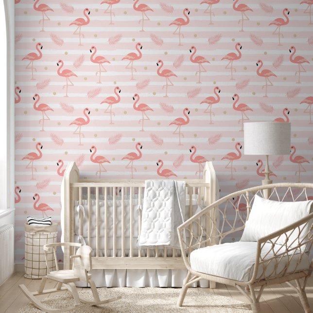 Cute Chic Soft Pink Flamingos and Feathers Wallpaper (Kids)