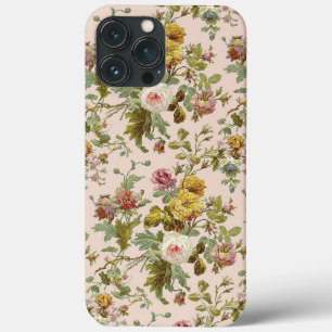 Cute Chic Stylish Vintage Pink Rose Flower Pattern iPhone 13 Pro Max Case