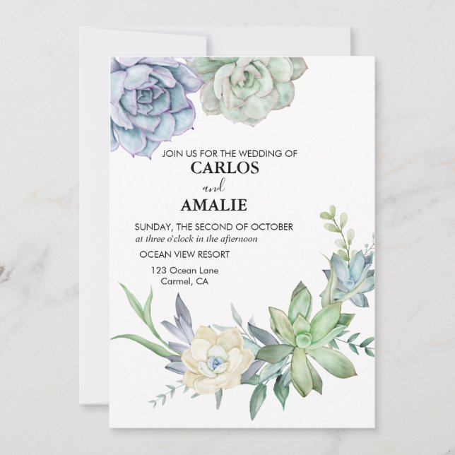 Cute Chic Succulents Green Green Invitations (Devant)