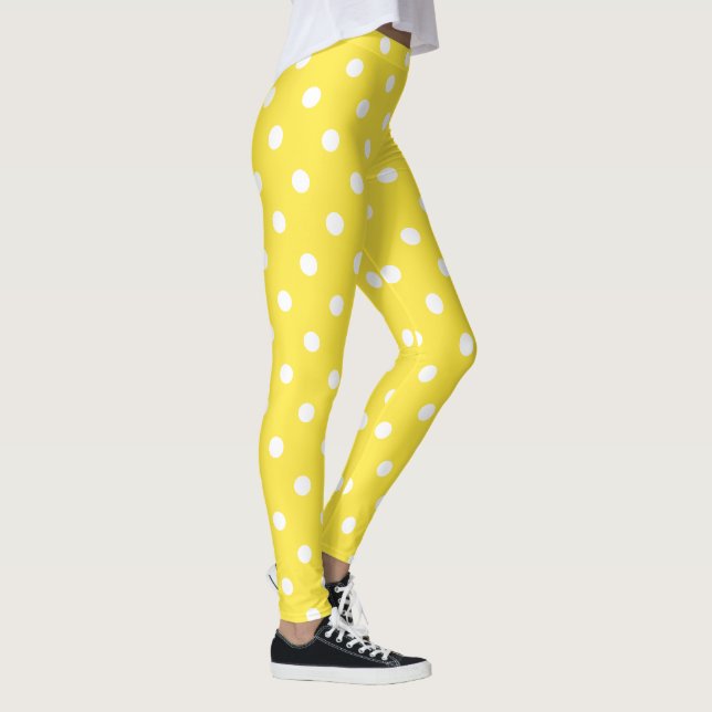 Cute Chic Yellow White Polka Dots Pattern Fashion Leggings (Right)