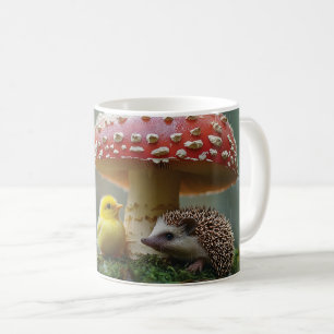 Cute Chick and Hedgehog Hiding Under a Mushroom Coffee Mug