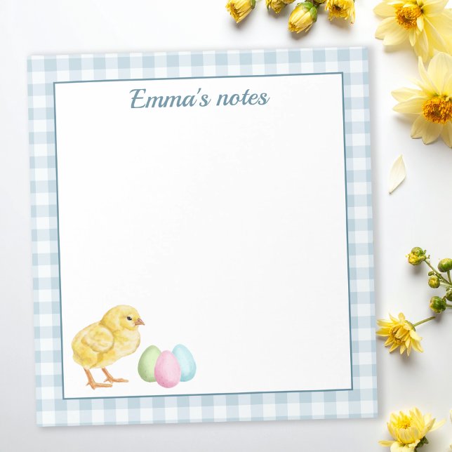 Cute Chick And Pastel Eggs On Blue Gingham Easter Notepad (Creator Uploaded)