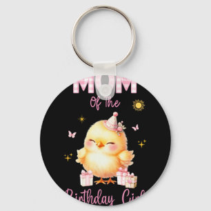 Cute Chick Birthday Girl Farm First Party Matching Keychain