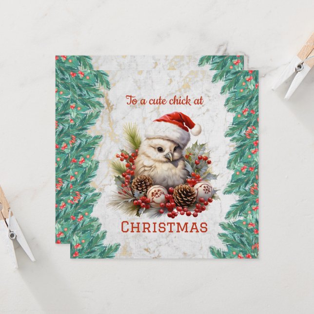 Cute Chick Christmas  Card (Front/Back In Situ)