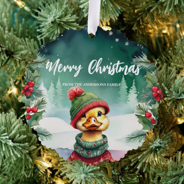 Cute Chick Duck Santa Xmas Holiday Party Family Ornament Card (Insitu (Tree))