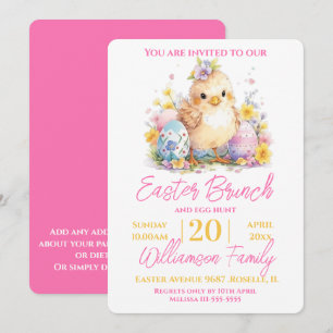 Cute Chick Floral Pink Easter Brunch  Invitation