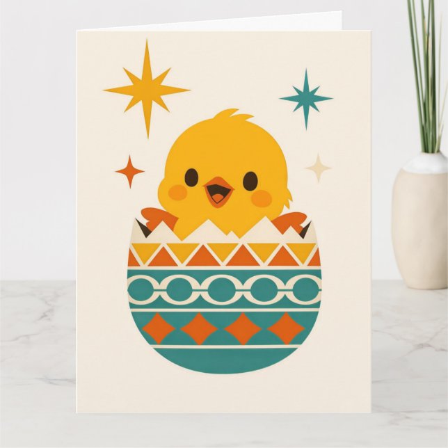 Cute Chick in Easter Egg Card (Front)