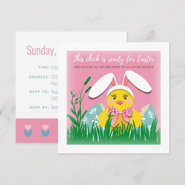 Cute Chick Invite for Easter Brunch (Front/Back)