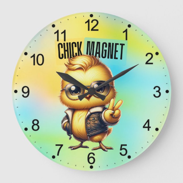 Cute Chick Magnet Funny Easter Large Clock (Front)