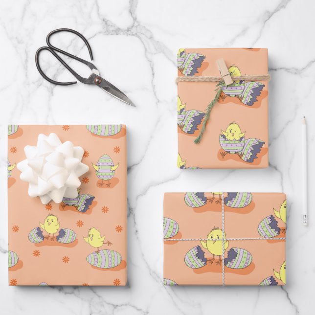 Cute Chick Pattern Easter Wrapping Paper Sheets (Front)