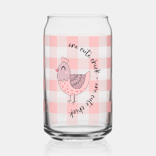 Cute Chick Peach Gingham Can Glass