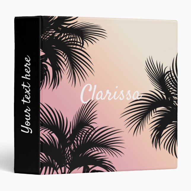Cute chick pink yellow ombre tropical palm leaves binder (Front/Spine)