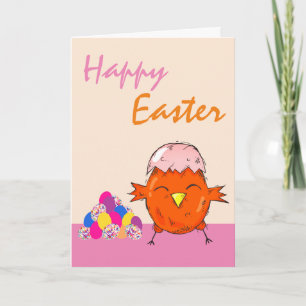 Cute Chick with Easter Eggs Happy Easter Holiday Card