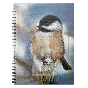 Cute Chickadee Art With Name Notebook