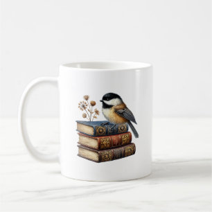 Cute chickadee bird book lovers add monogram coffee mug