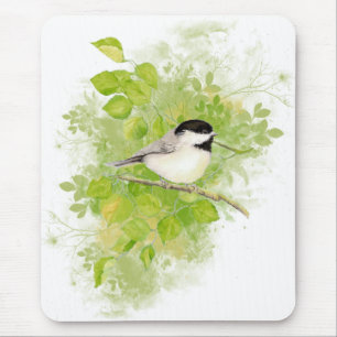 Cute Chickadee Bird in Poplar Tree Mouse Pad