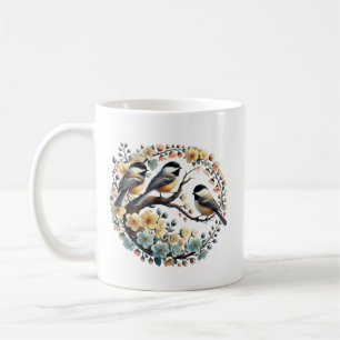 Cute chickadee bird lovers add monogram  coffee mug