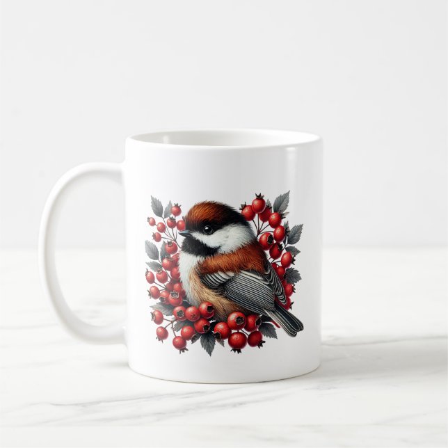 Cute chickadee bird lovers add monogram  coffee mug (Left)