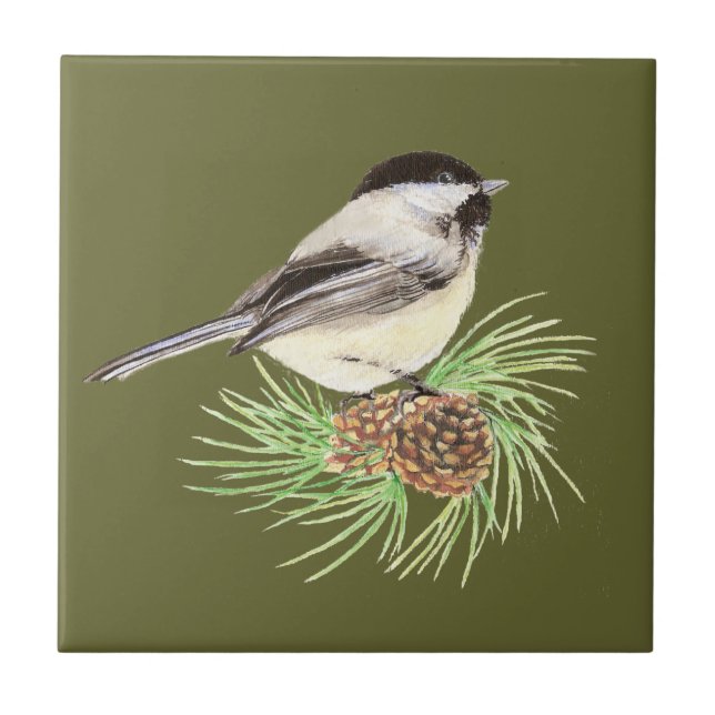Cute Chickadee Bird, Nature, Wildlife, Animal Tile (Front)