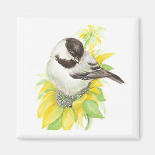Cute Chickadee, Bird, Sunflower, Garden, Nature Magnet