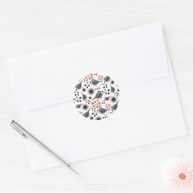 Cute Chickadee Birds Pattern Classic Round Sticker (Envelope)