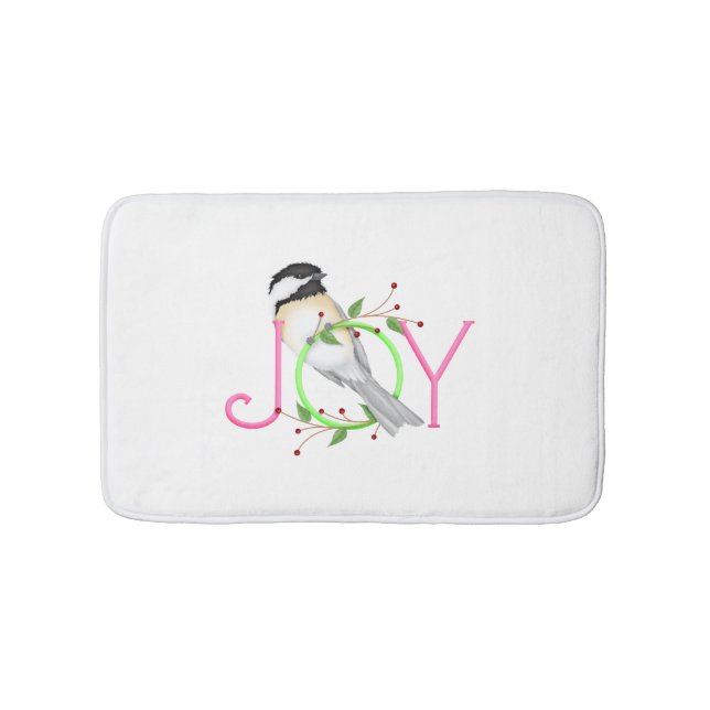 Cute Chickadee "Joy" Bath Mat (Front)