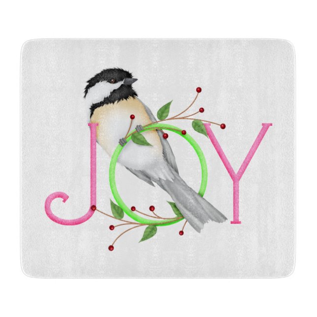 Cute Chickadee "Joy" Cutting Board (Front)