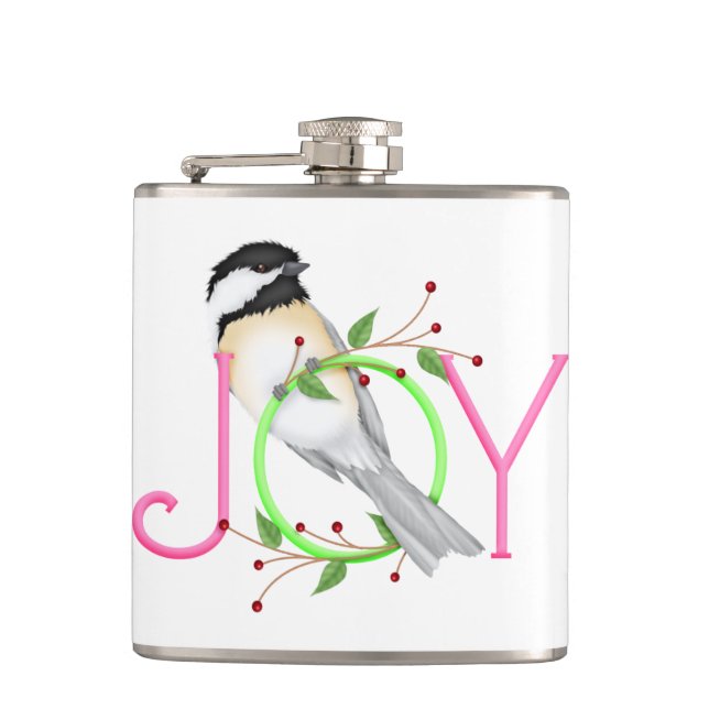 Cute Chickadee "Joy" Hip Flask (Front)