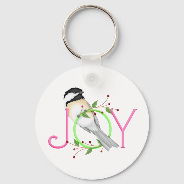 Cute Chickadee "Joy" Keychain (Front)
