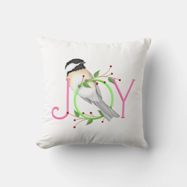 Cute Chickadee "Joy" Throw Pillow (Front)