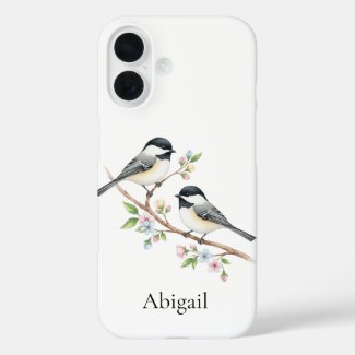 Cute Chickadee on Flower Branch Custom Name