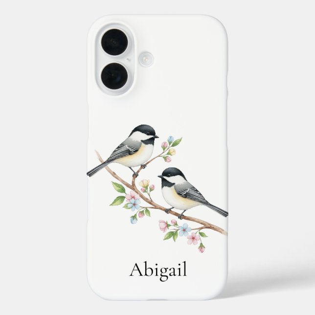 Cute Chickadee on Flower Branch Custom Name  Case-Mate iPhone Case (Back)
