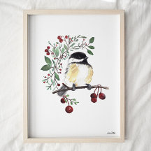 Cute Chickadee Watercolor Art Print