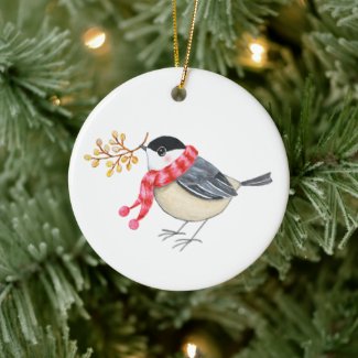 Cute Chickadee with Golden Sprig Personalized name