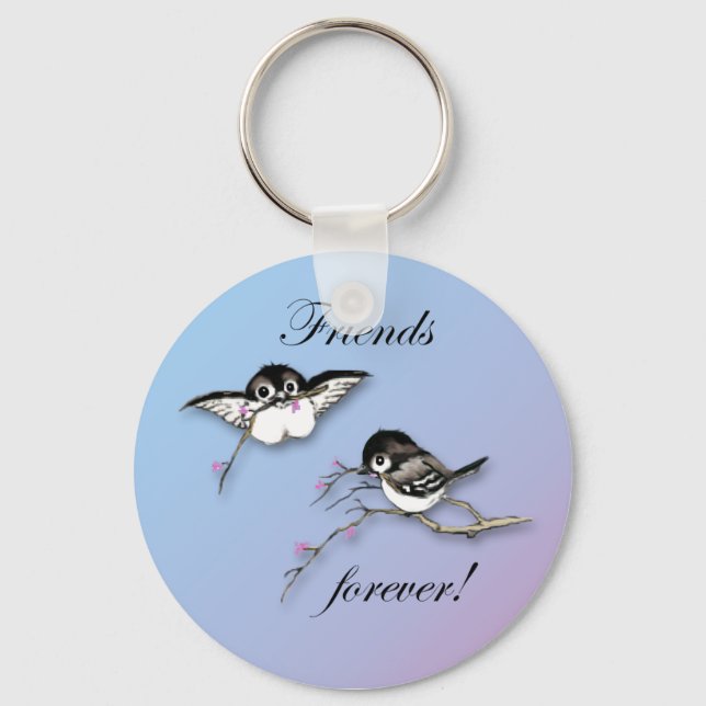 Cute Chickadees Friends Forever Keychain (Front)