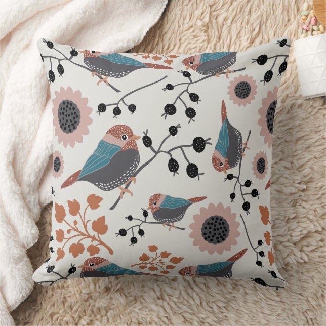 Cute Chickadees Pattern Throw Pillow (Blanket)