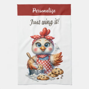 Cute Chicken Baking Cookies Funny Quote Kitchen Towel