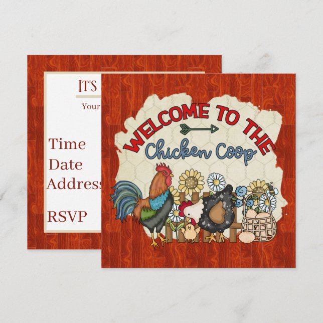 cute chicken coop party invitation (Front/Back)