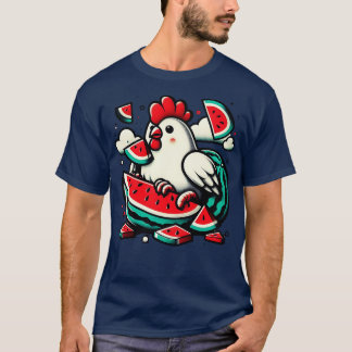 Cute Chicken Eating Watermelon Fruit Summer Men Wo T-Shirt